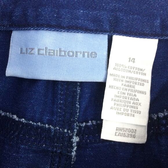 Liz Claiborne 90s Blue Medium Wash Flap Pocket Belted Denim Knee Length Skirt 14 - Picture 5 of 9